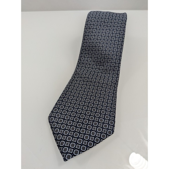 Armani Collezioni Tie Men's Necktie Black AOP Geometric Pure Silk Made italy